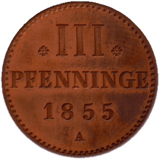 Mecklenburg-Strelitz Mecklenburg-Strelitz 3 pfennig, 1855-1859 coin 2